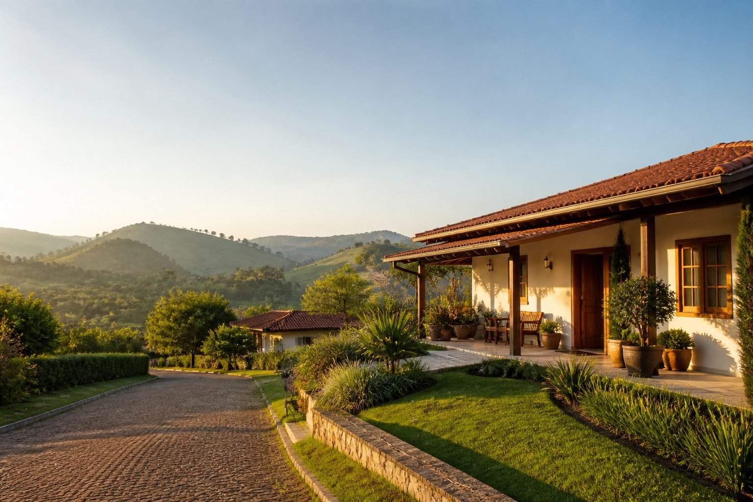 Casa em paisagem de montanhas e vegetação de Minas Gerais